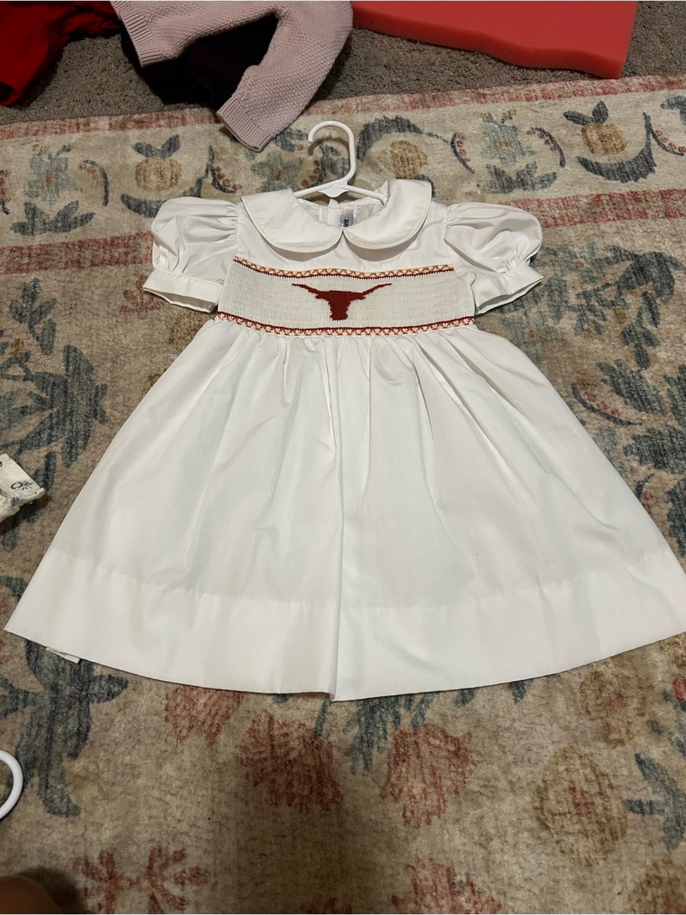 White Smocked Longhorn Cotton Dress for Girls - Picture 8 of 9